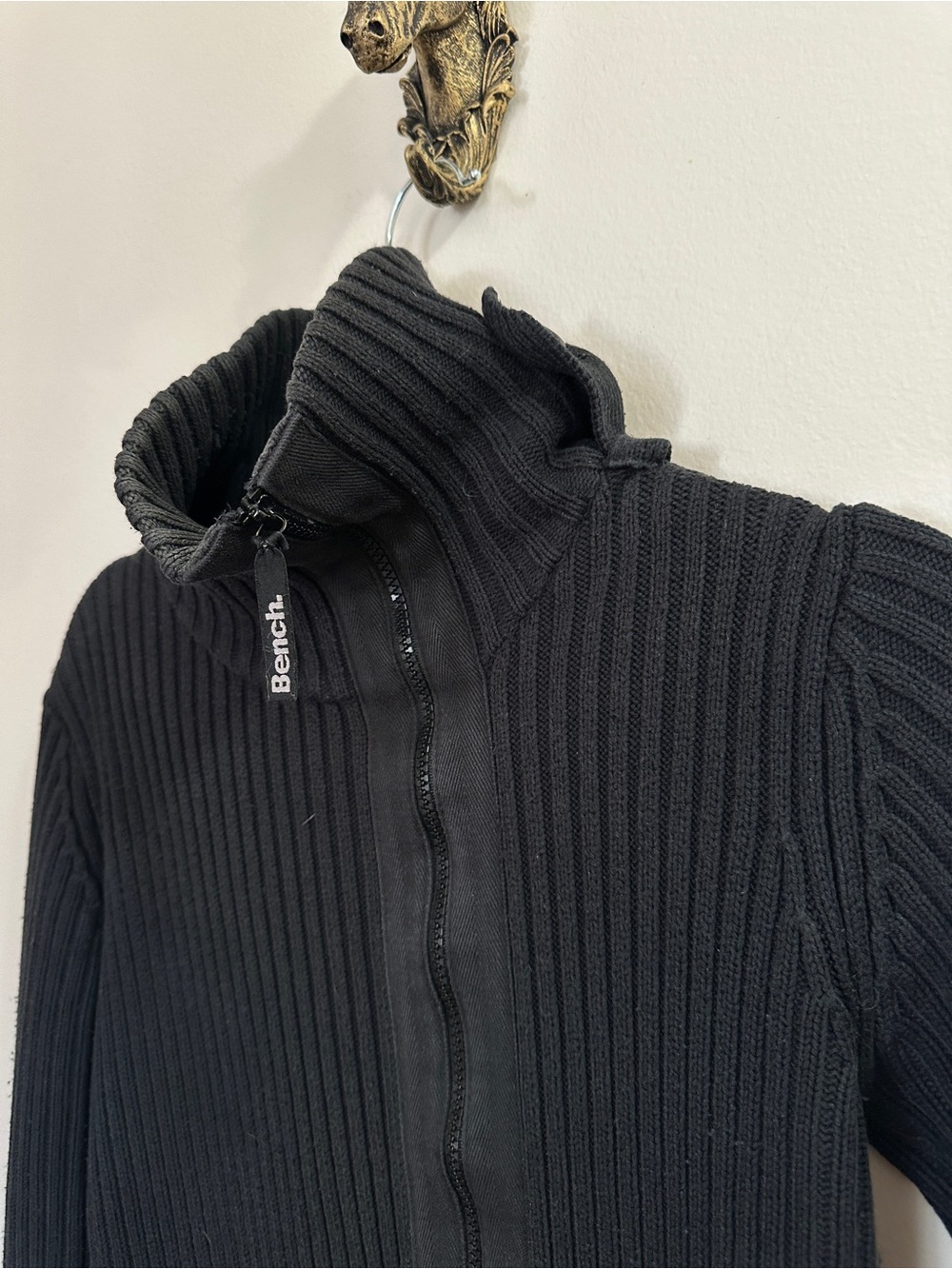 Bench Black Ribbed Zip-Up Bomber Jacket - Picture 13 of 16